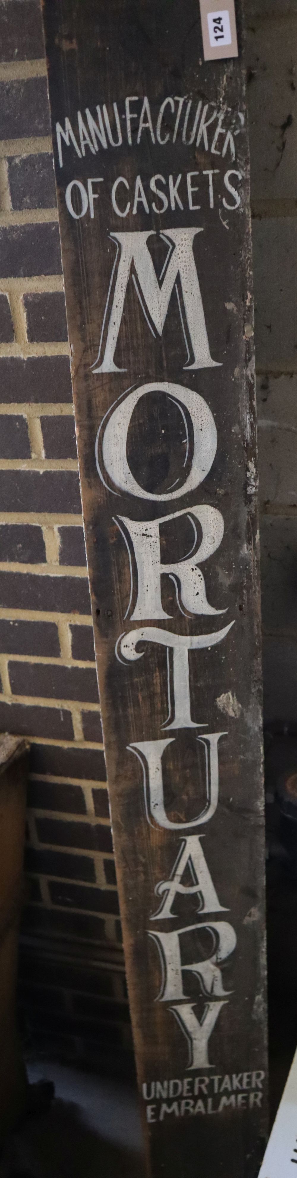 A painted mortuary sign, height 185cm